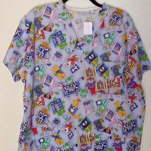 Peaches Uniform Blue/Multicolor L Scrub Top
